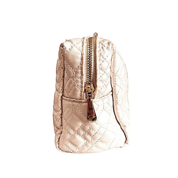 Vince Camuto Quilted Cosmetic Bag Zippered Many Pockets Cream Off White - Picture 2 of 11